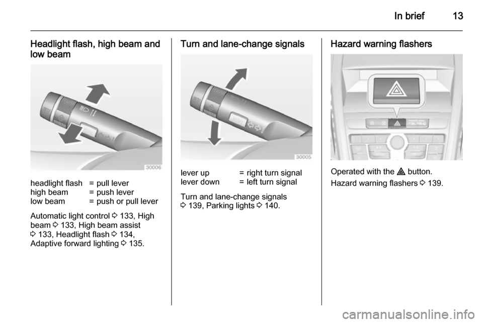 VAUXHALL ZAFIRA TOURER 2015 User Guide In brief13
Headlight flash, high beam and
low beamheadlight flash=pull leverhigh beam=push leverlow beam=push or pull lever
Automatic light control 3 133, High
beam 3 133, High beam assist
3 133, H VAUXHALL ZAFIRA TOURER 2015 User Guide In brief13
Headlight flash, high beam and
low beamheadlight flash=pull leverhigh beam=push leverlow beam=push or pull lever
Automatic light control 3 133, High
beam 3 133, High beam assist
3 133, H