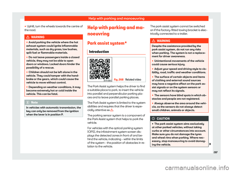 Seat Alhambra 2020  Owners Manual Help with parking and manoeuvring
