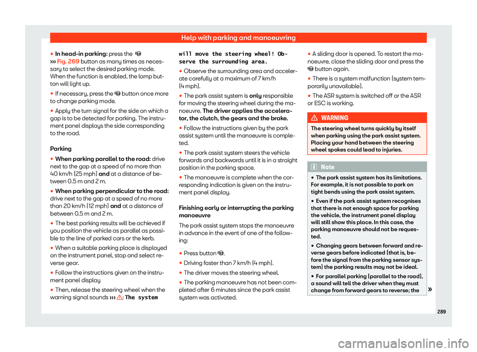 Seat Alhambra 2020  Owners Manual Help with parking and manoeuvring
