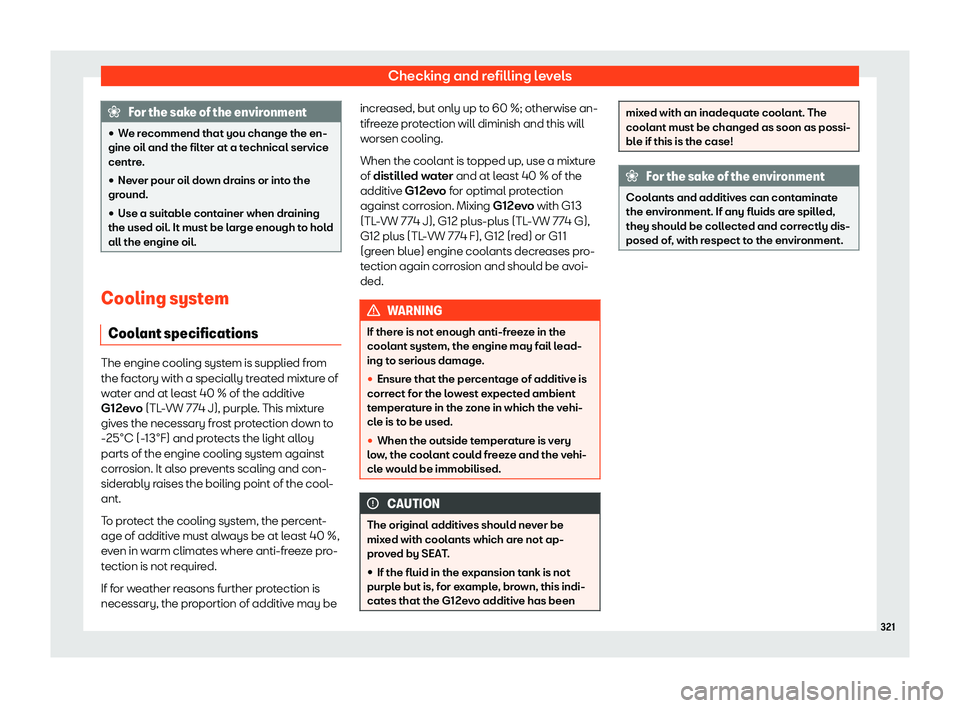 Seat Alhambra 2020  Owners Manual Checking and refilling levels
For the sake of the environment
