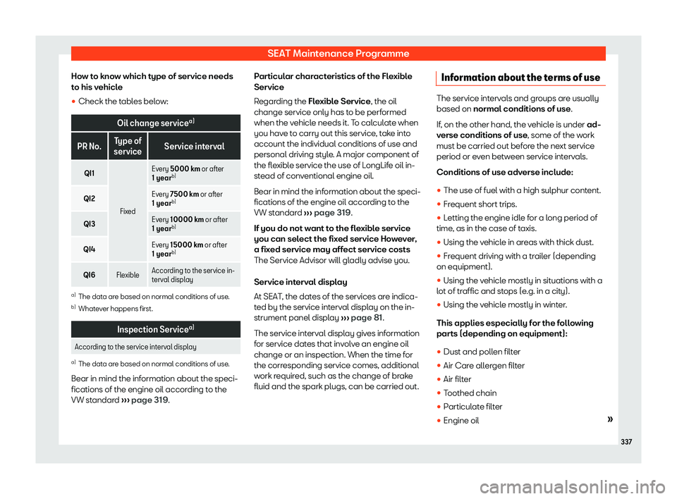 Seat Alhambra 2020  Owners Manual SEAT Maintenance Programme
How to know which type of service needs
t o his v
ehicle
