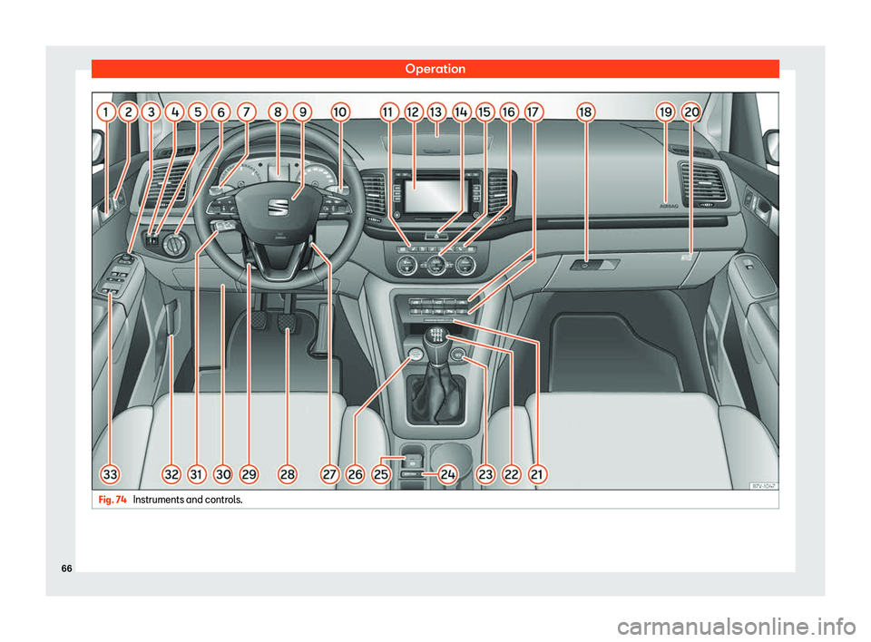 Seat Alhambra 2020 Repair Manual Operation
Fig. 74 
Instruments and controls.66 