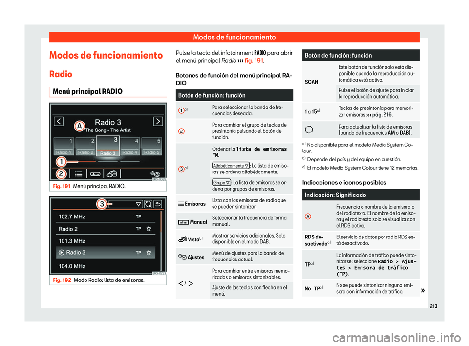 Seat Alhambra 2020  Manual del propietario (in Spanish) Modos de funcionamiento
Modos de funcionamiento
R adio
Men