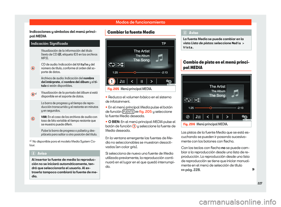 Seat Alhambra 2020  Manual del propietario (in Spanish) Modos de funcionamiento
Indicaciones y s