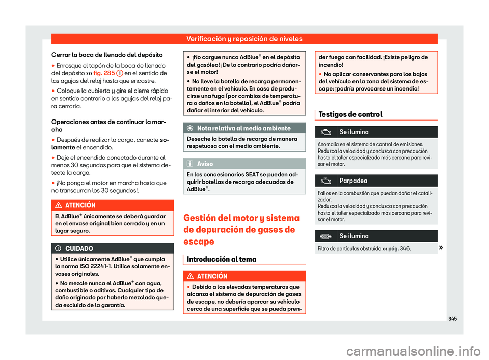 Seat Alhambra 2020 Manual del propietario (in Spanish) Verificaci Seat Alhambra 2020 Manual del propietario (in Spanish) Verificaci