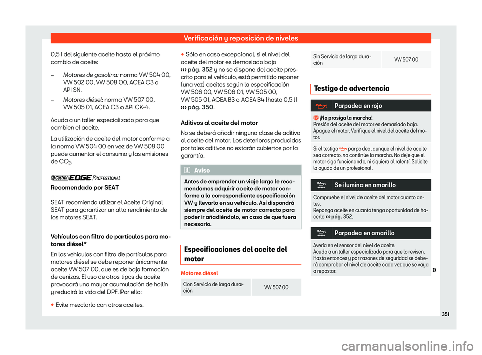 Seat Alhambra 2020 Manual del propietario (in Spanish) Verificaci Seat Alhambra 2020 Manual del propietario (in Spanish) Verificaci