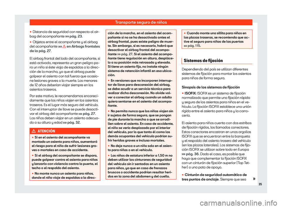 Seat Alhambra 2020  Manual del propietario (in Spanish) Transporte seguro de ni