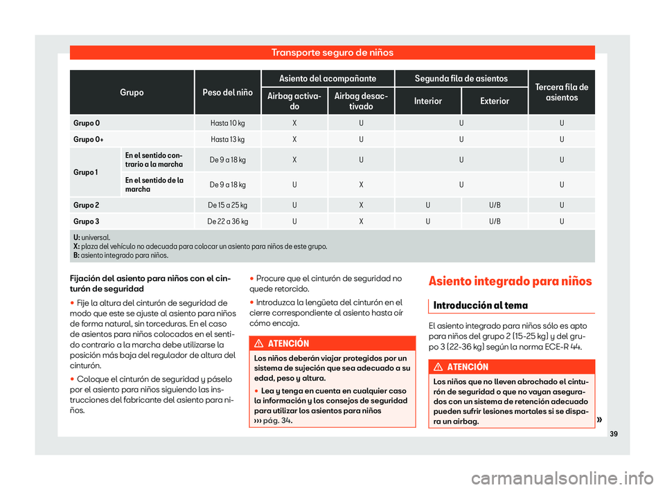 Seat Alhambra 2020  Manual del propietario (in Spanish) Transporte seguro de ni