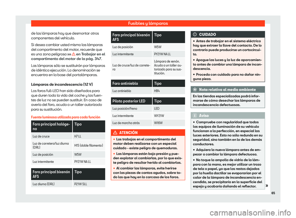 Seat Alhambra 2020  Manual del propietario (in Spanish) Fusibles y l