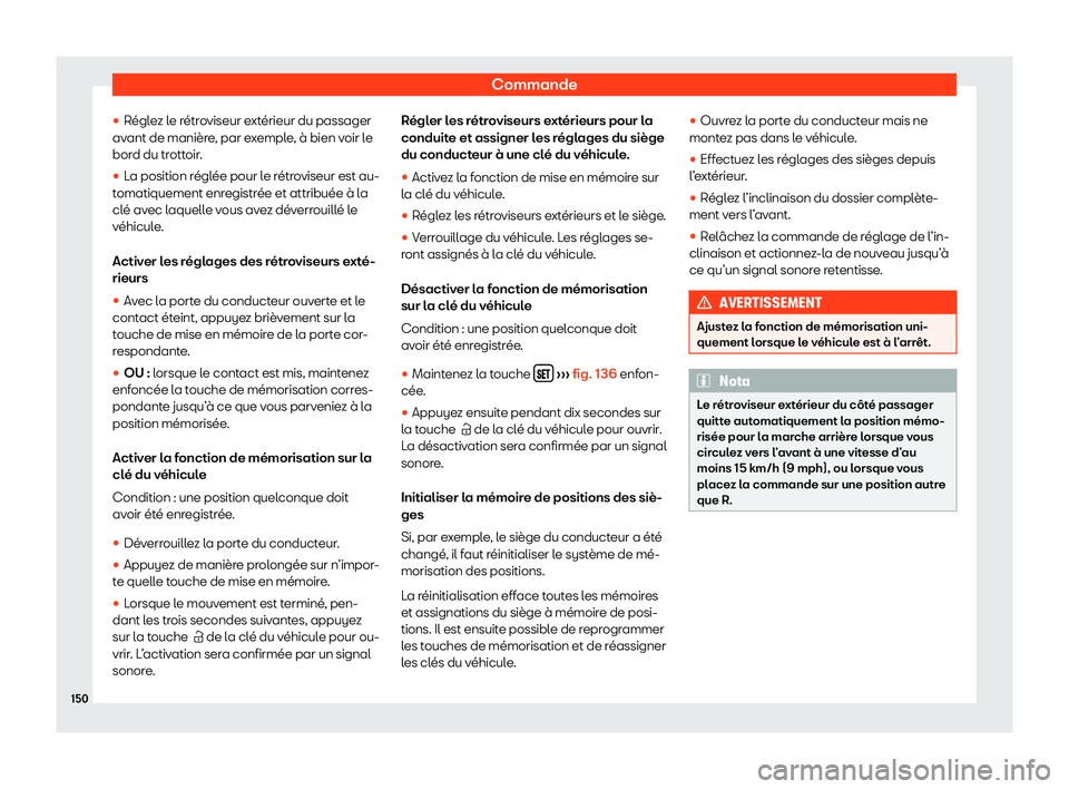 Seat Alhambra 2020  Manuel du propriétaire (in French)  Commande
