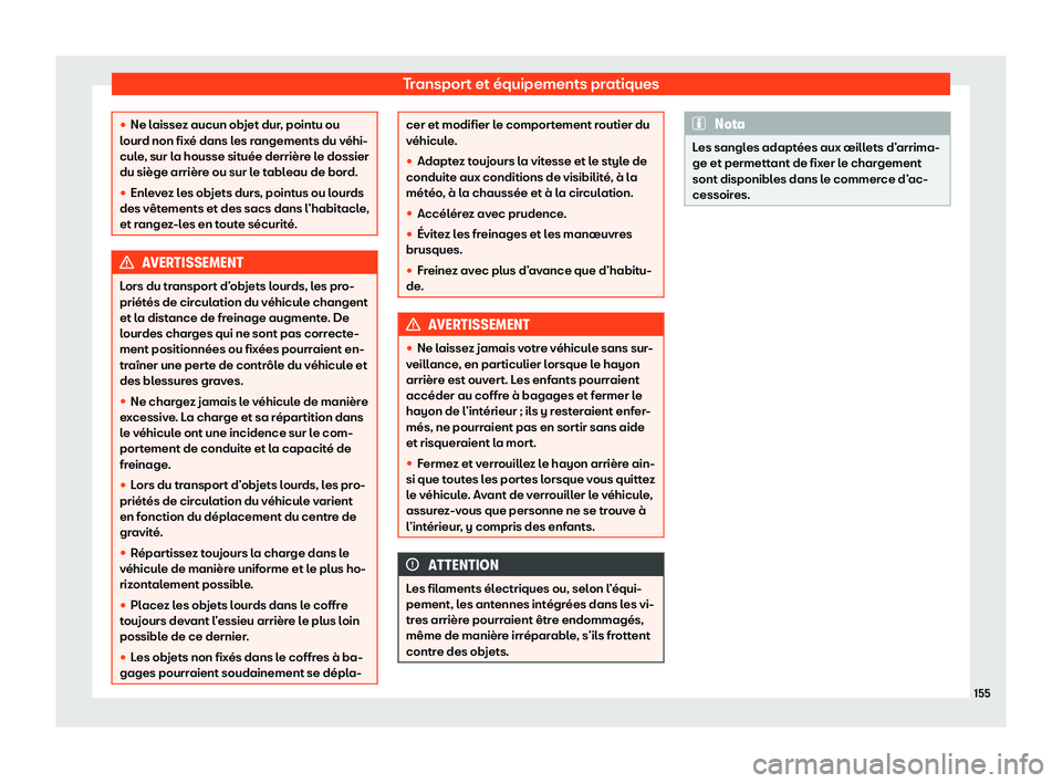 Seat Alhambra 2020  Manuel du propriétaire (in French)  Transport et équipements pratiques
