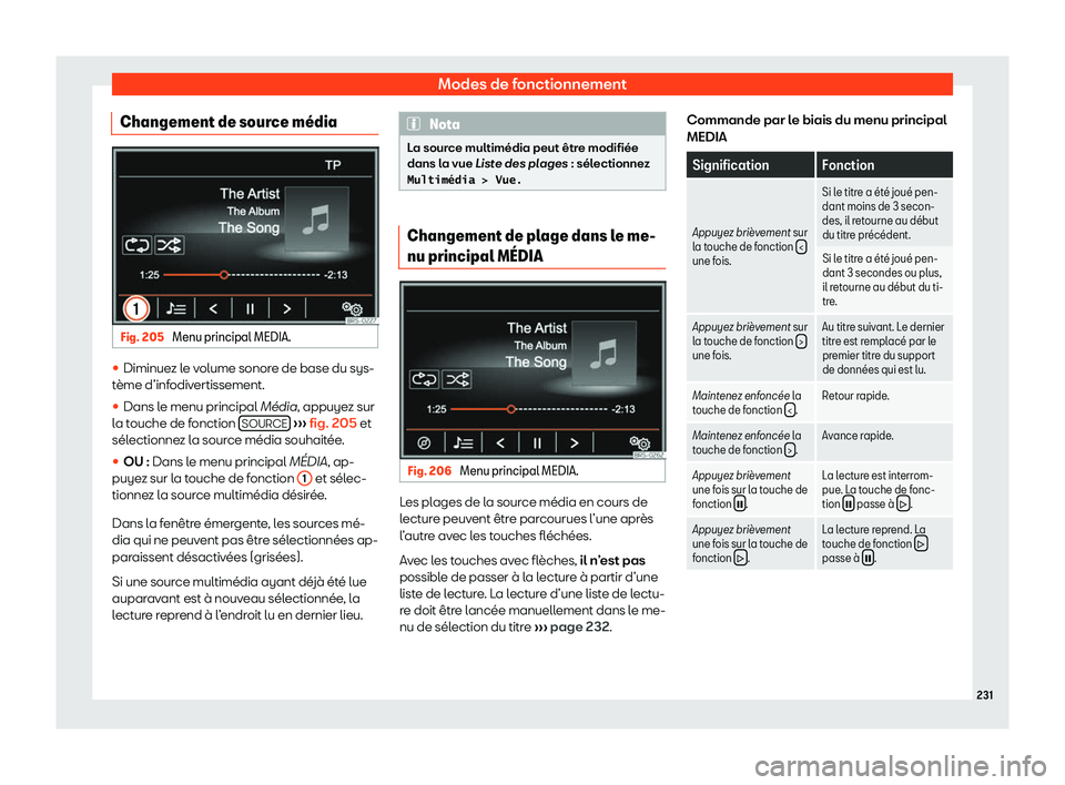Seat Alhambra 2020  Manuel du propriétaire (in French)  Modes de fonctionnement
Changement de source m