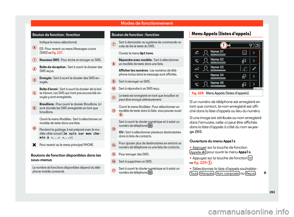 Seat Alhambra 2020  Manuel du propriétaire (in French)  Modes de fonctionnement
Bouton de fonction : fonction
A Indique le menu s