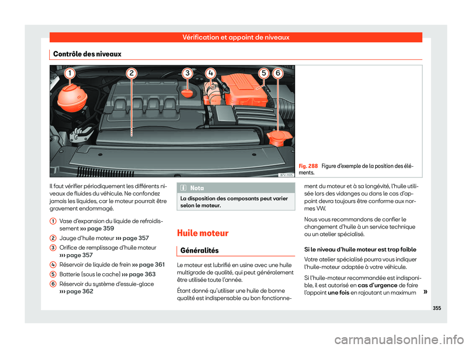 Seat Alhambra 2020  Manuel du propriétaire (in French)  Vérification et appoint de niveaux
Contr