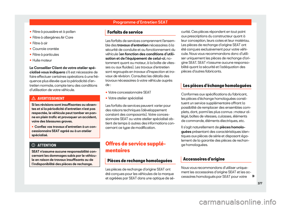 Seat Alhambra 2020  Manuel du propriétaire (in French)  Programme d’Entretien SEAT
