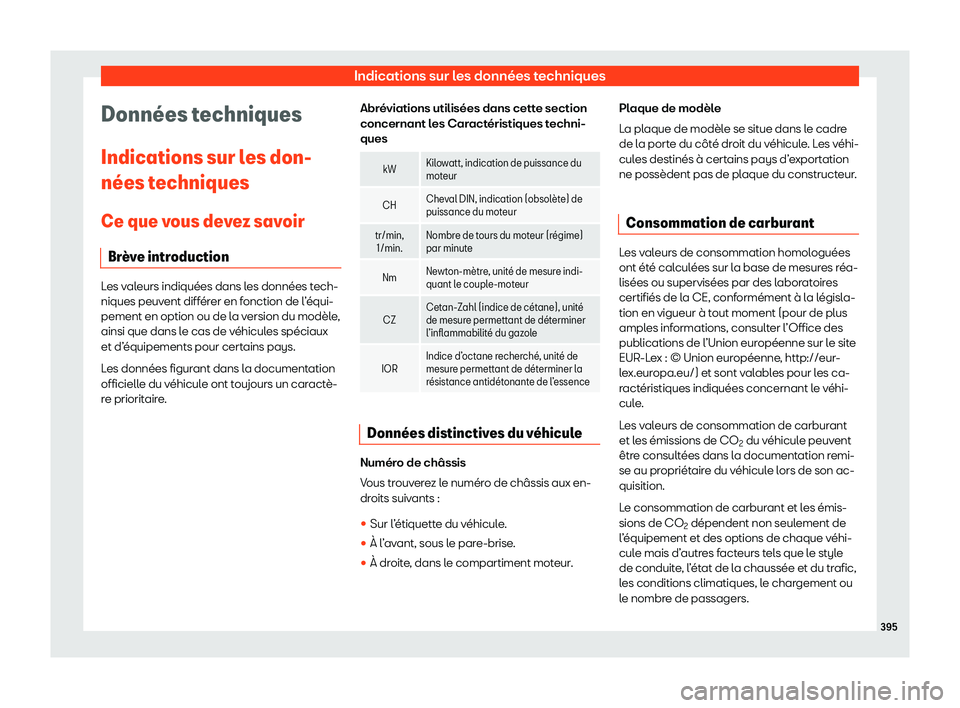 Seat Alhambra 2020  Manuel du propriétaire (in French)  Indications sur les données techniques
Donn