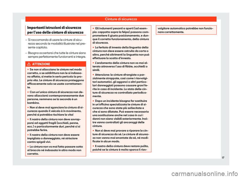 Seat Alhambra 2020  Manuale del proprietario (in Italian) Cinture di sicurezza
Importanti istruzioni di sicurezza
per l 
