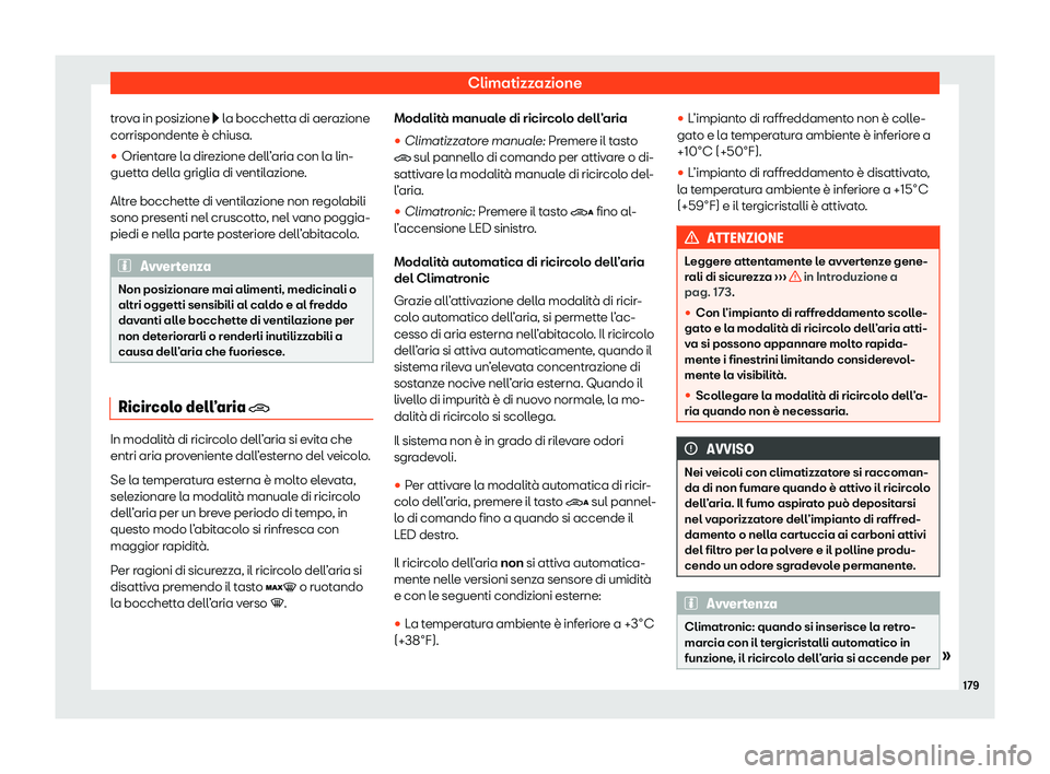 Seat Alhambra 2020  Manuale del proprietario (in Italian) Climatizzazione
trova in posizione �