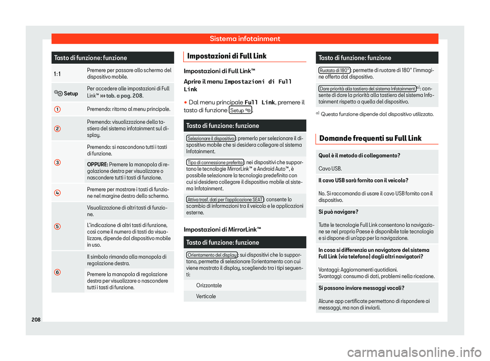 Seat Alhambra 2020  Manuale del proprietario (in Italian) Sistema infotainment
Tasto di funzione: funzione
� : � Premere per passare allo schermo del
dispositiv
o mobil
e.
�