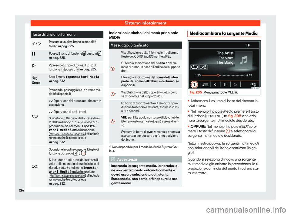 Seat Alhambra 2020  Manuale del proprietario (in Italian) Sistema infotainment
Tasto di funzione: funzione
�  /  
� Passare a un altro brano in modalit