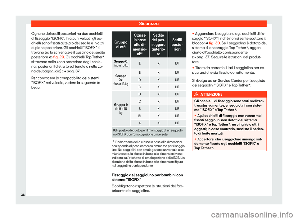 Seat Alhambra 2020  Manuale del proprietario (in Italian) Sicurezza
Ognuno dei sedili posteriori ha due occhielli
di fissaggio “ISOFIX”. In al cuni v
eicoli, gli oc-
chielli sono fissati al telaio del sedile e in altri
al piano posteriore. Gli occhielli 