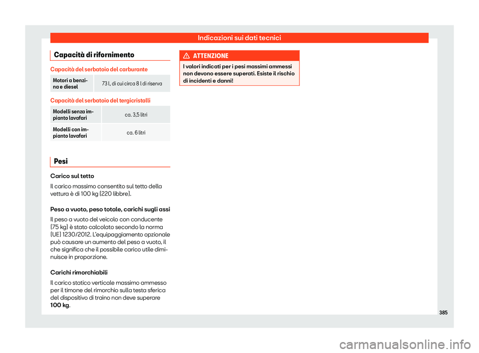 Seat Alhambra 2020  Manuale del proprietario (in Italian) Indicazioni sui dati tecnici
Capacit