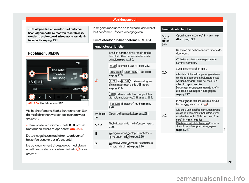 Seat Alhambra 2020  Handleiding (in Dutch) Werkingsmodi
