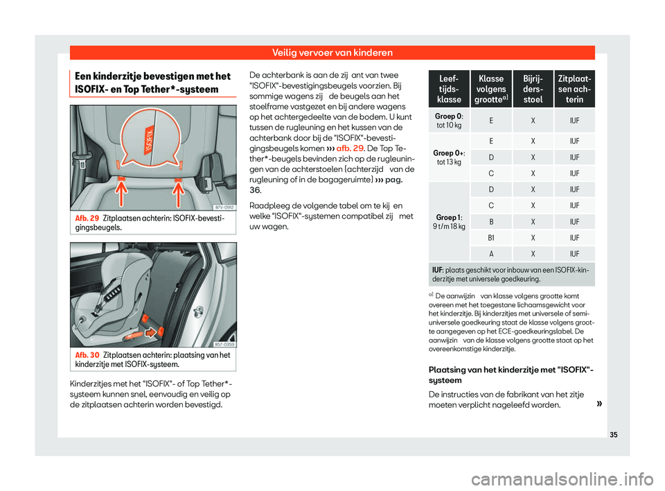 Seat Alhambra 2020  Handleiding (in Dutch) Veilig vervoer van kinderen
Een kinderzitje bevestigen met het
ISOFIX- en T op T
ether*-systeemAfb. 29
Zitplaatsen achterin: ISOFIX-bevesti-
gingsbeugel s.Afb. 30
Zitplaatsen achterin: plaatsing van h