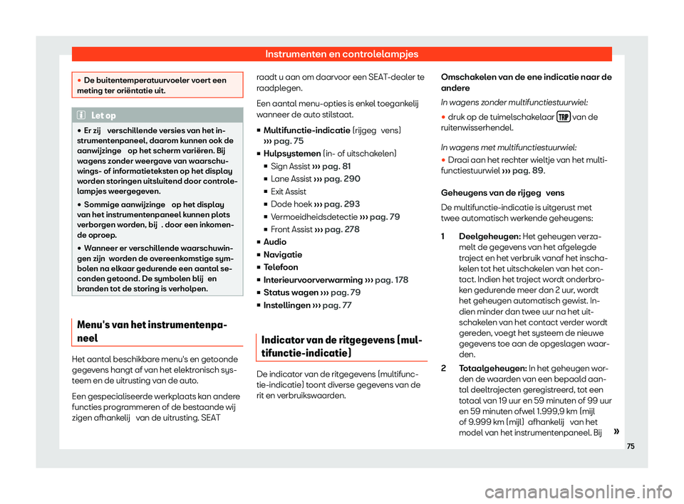 Seat Alhambra 2020  Handleiding (in Dutch) Instrumenten en controlelampjes
