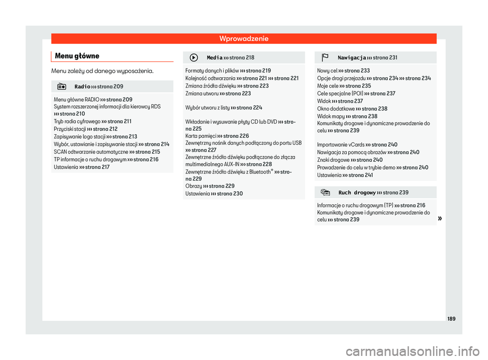 Seat Alhambra 2020  Instrukcja Obsługi (in Polish) Wprowadzenie
Menu g