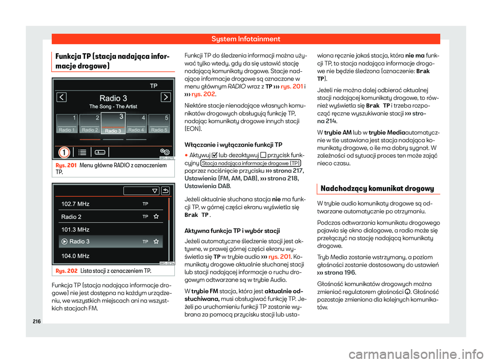 Seat Alhambra 2020  Instrukcja Obsługi (in Polish) System Infotainment
Funkcja TP (stacja nadaj