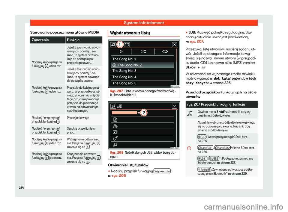Seat Alhambra 2020  Instrukcja Obsługi (in Polish) System Infotainment
Sterowanie poprzez menu główne MEDIA Znaczenie Funkcja
Naci