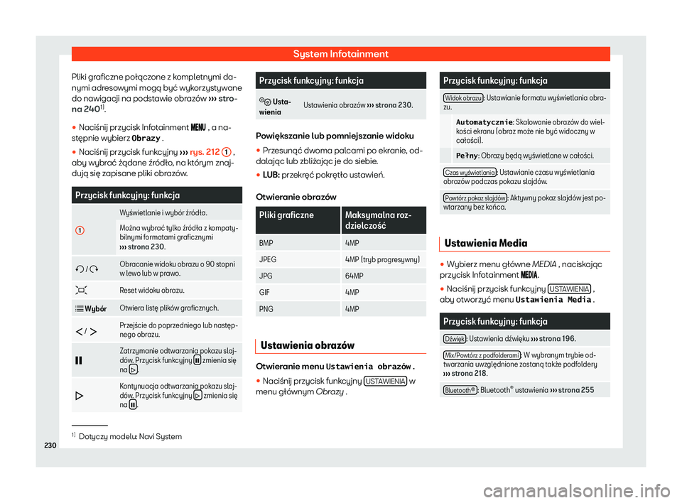Seat Alhambra 2020  Instrukcja Obsługi (in Polish) System Infotainment
Pliki graficzne połączone z kompletnymi da-
nymi adr eso
wymi mogą być wykorzystywane
do nawigacji na podstawie obrazów  ››› stro-
na 240 1)
.
