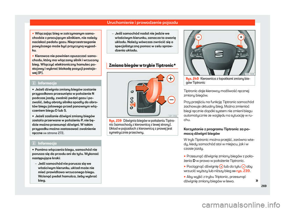 Seat Alhambra 2020  Instrukcja Obsługi (in Polish) Uruchomienie i prowadzenie pojazdu
