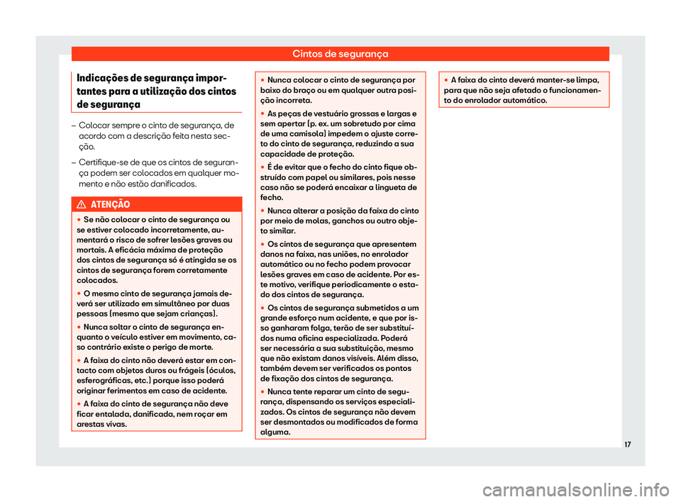 Seat Alhambra 2020  Manual do proprietário (in Portuguese)  Cintos de segurança
Indica