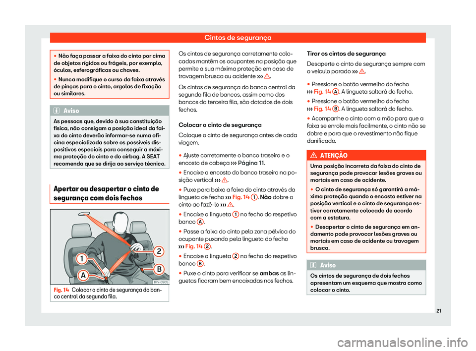 Seat Alhambra 2020  Manual do proprietário (in Portuguese)  Cintos de segurança
