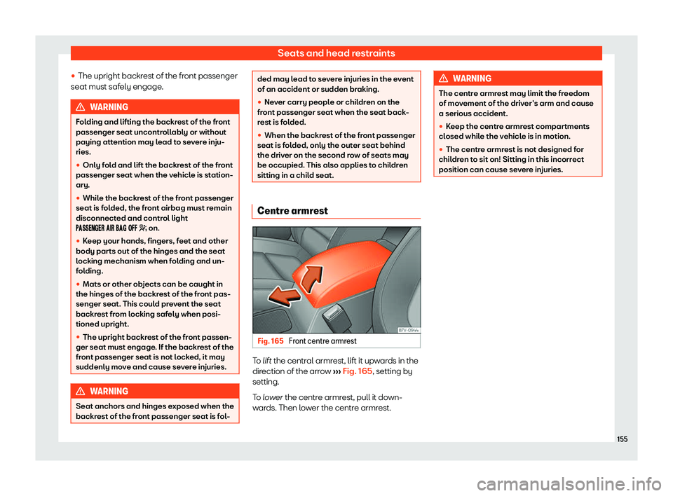 Seat Alhambra 2019  Owners Manual Seats and head restraints
