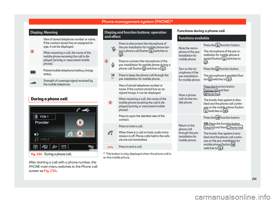 Seat Alhambra 2019  Owners Manual Phone management system (PHONE)*
Display: Meaning
B View of stored telephone number or name.
If the contact st
or
ed has an assigned im-
age, it can be displayed.
When receiving a call, the name of th
