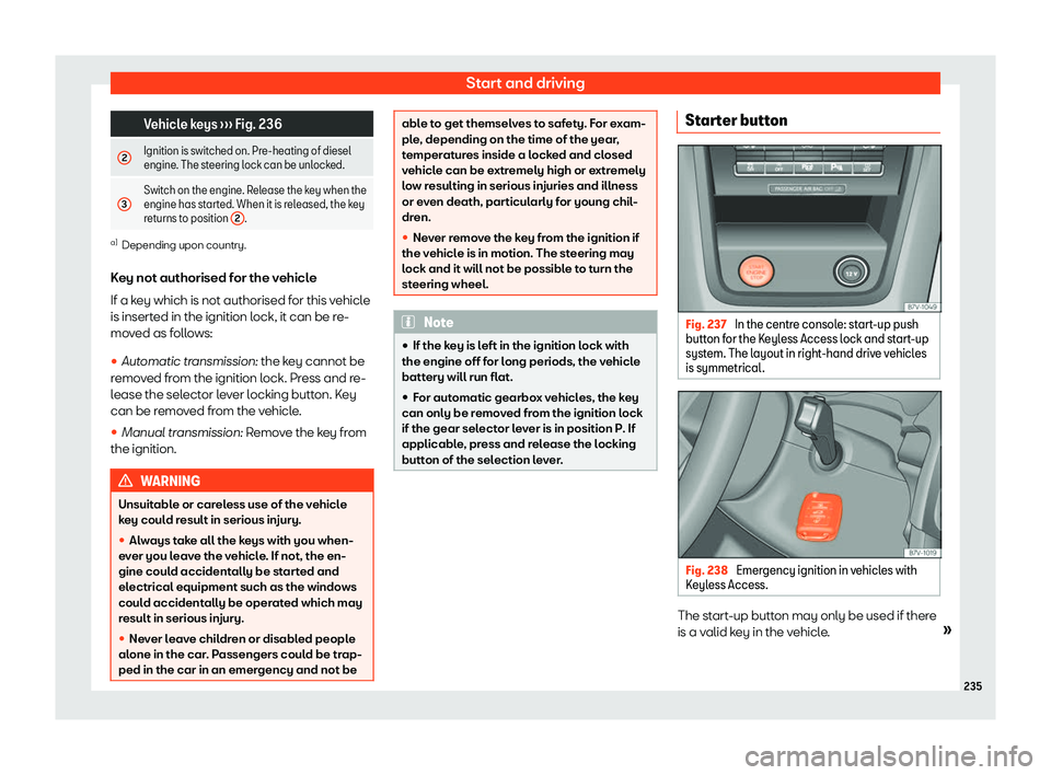 Seat Alhambra 2019  Owners Manual Start and driving
  Vehicle keys 
