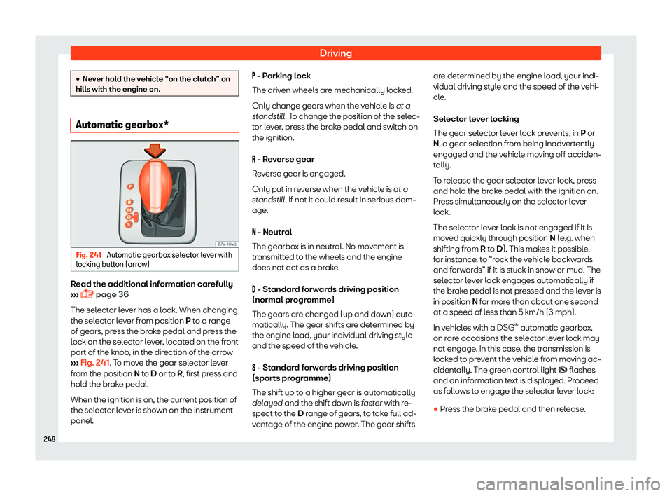 Seat Alhambra 2019  Owners Manual Driving
