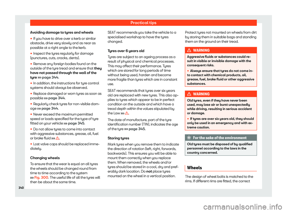 Seat Alhambra 2019  Owners Manual Practical tips
Avoiding damage to tyres and wheels
