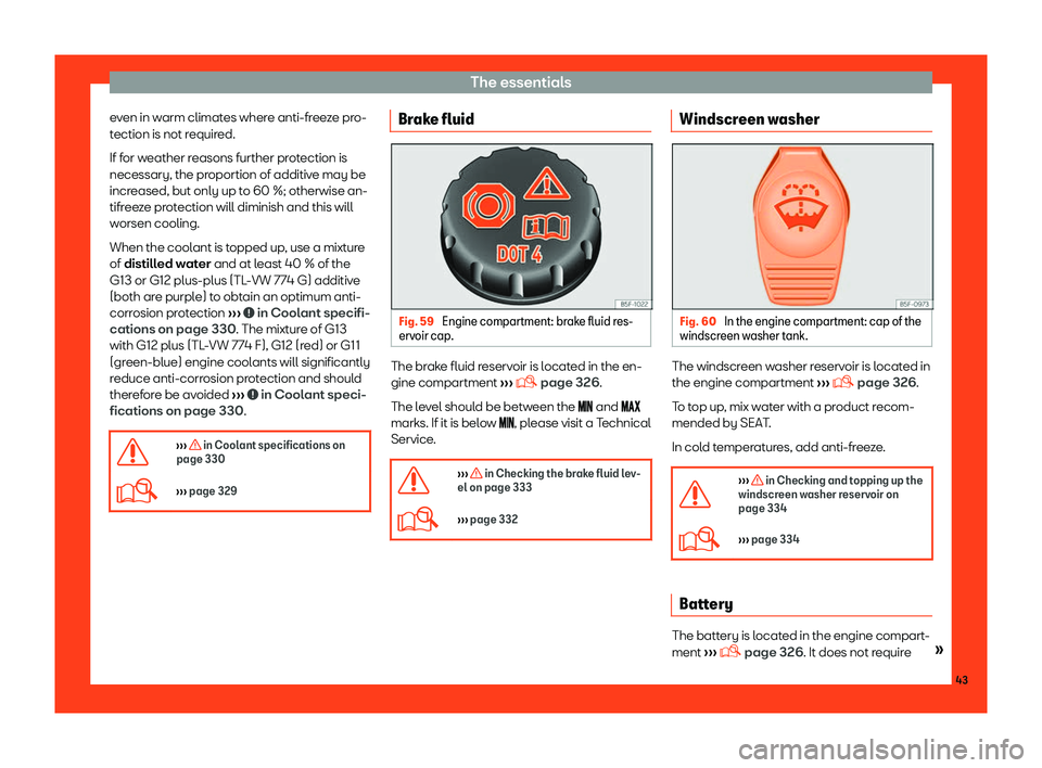 Seat Alhambra 2019 Service Manual The essentials
even in warm climates where anti-freeze pro-
t ection is not r
equir
ed.
If for weather reasons further protection is
necessary, the proportion of additive may be
increased, but only up