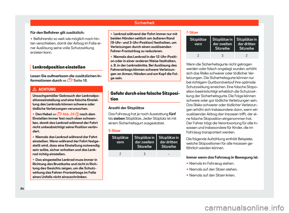 Seat Alhambra 2019  Betriebsanleitung (in German) Sicherheit
F