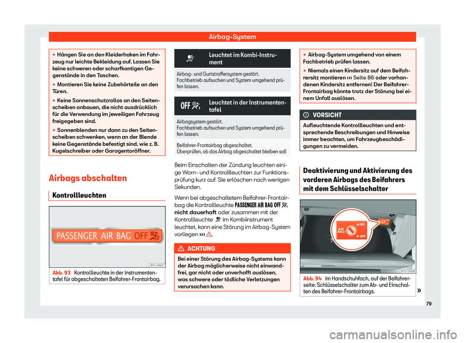 Seat Alhambra 2019  Betriebsanleitung (in German) Airbag-System
