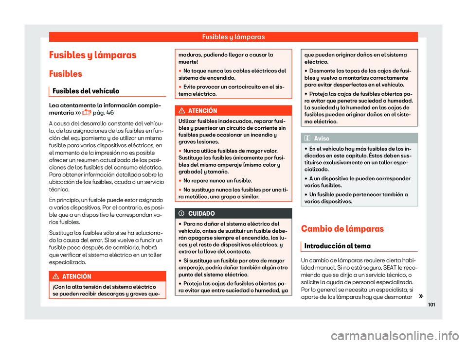 Seat Alhambra 2019  Manual del propietario (in Spanish) Fusibles y l