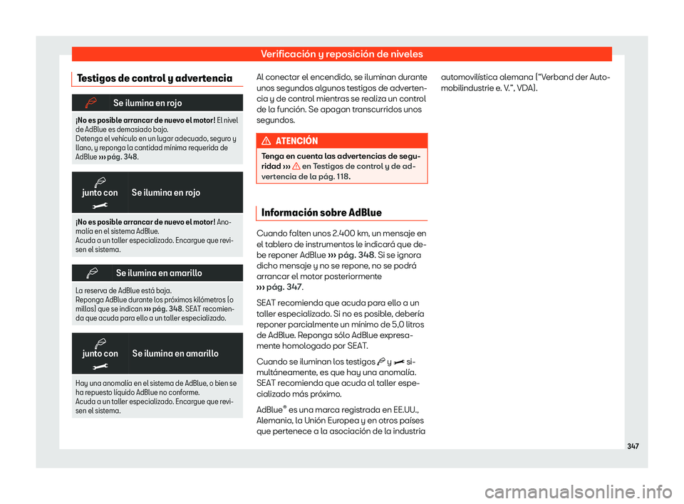 Seat Alhambra 2019 Manual del propietario (in Spanish) Verificaci Seat Alhambra 2019 Manual del propietario (in Spanish) Verificaci