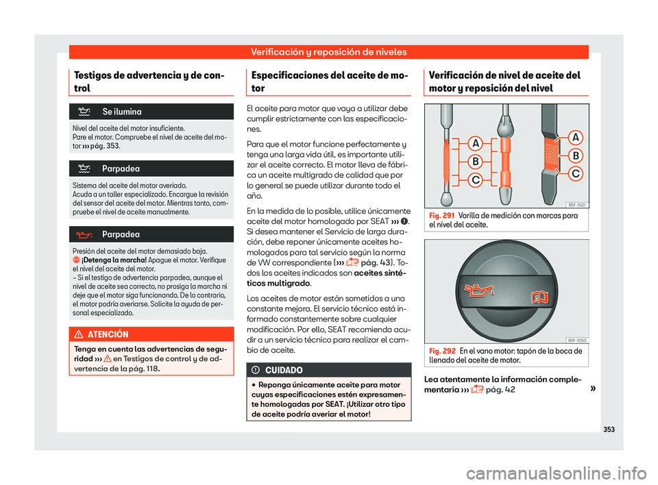 Seat Alhambra 2019 Manual del propietario (in Spanish) Verificaci Seat Alhambra 2019 Manual del propietario (in Spanish) Verificaci