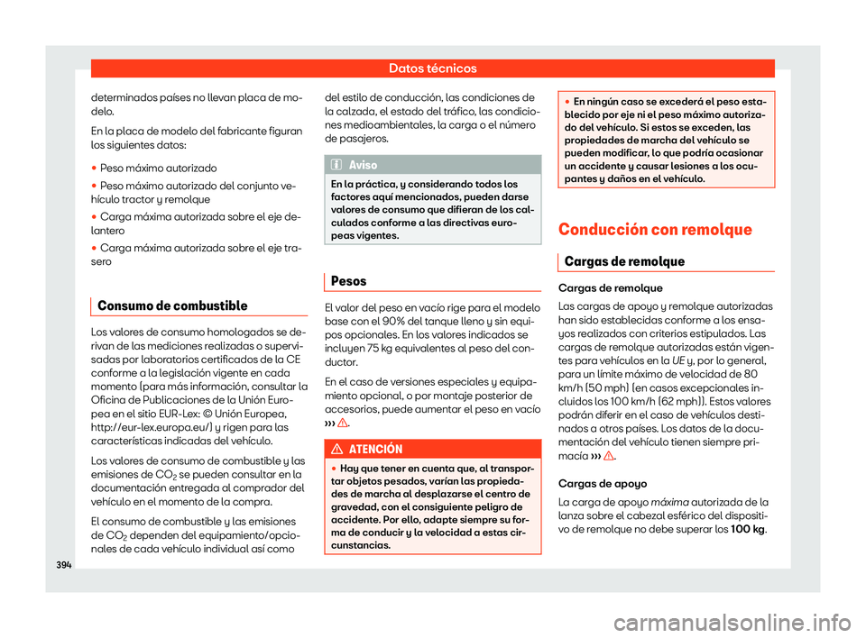 Seat Alhambra 2019 Manual del propietario (in Spanish) Datos t Seat Alhambra 2019 Manual del propietario (in Spanish) Datos t