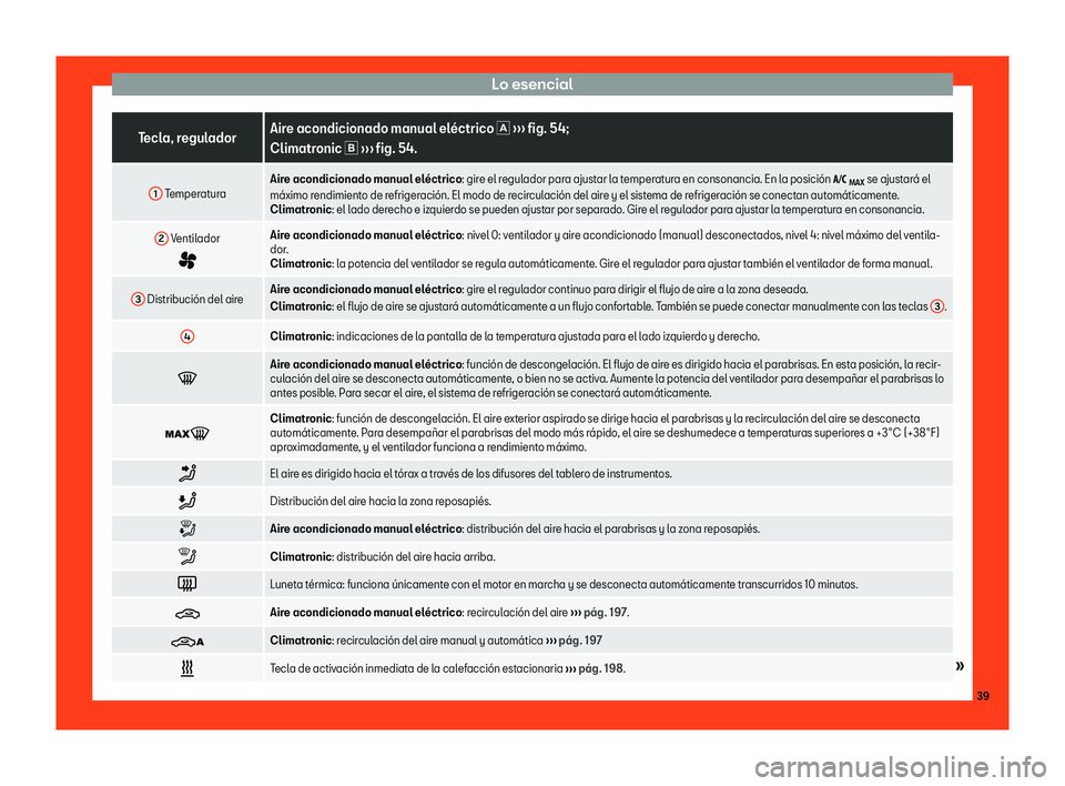 Seat Alhambra 2019  Manual del propietario (in Spanish) Lo esencial
Tecla, regulador
Aire acondicionado manual el