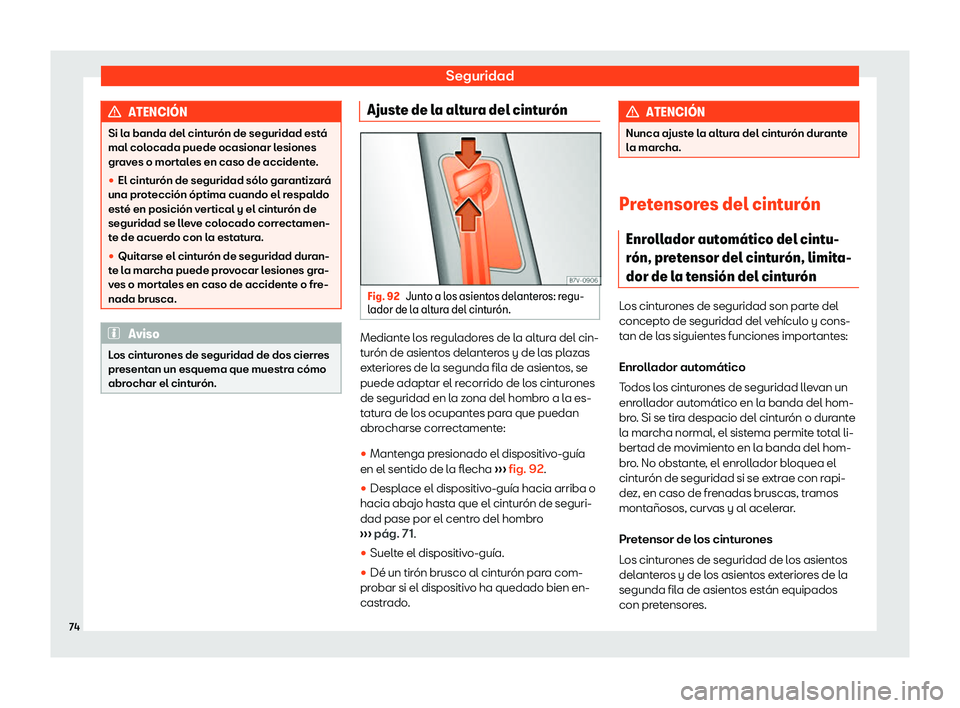 Seat Alhambra 2019  Manual del propietario (in Spanish) Seguridad
ATENCI